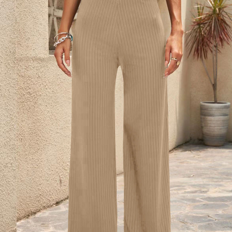 Pantalones anchos casuales elásticos de color liso para mujer