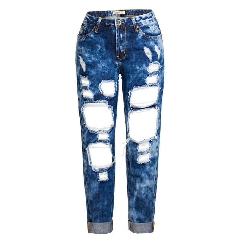 Pantalones vaqueros rectos y rotos de mezclilla para mujer, estilo casual, a la moda