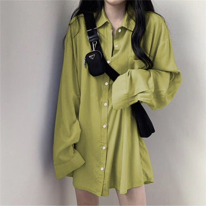Fleece-Lined Thickened Plus Size Long Sleeve Shirt Women Casual Solid Color Loose Blouse