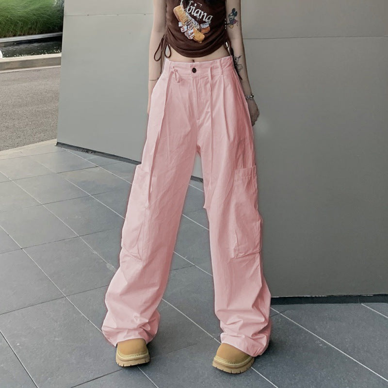 Women Casual Solid Color Large Pocket Loose Cargo Pants