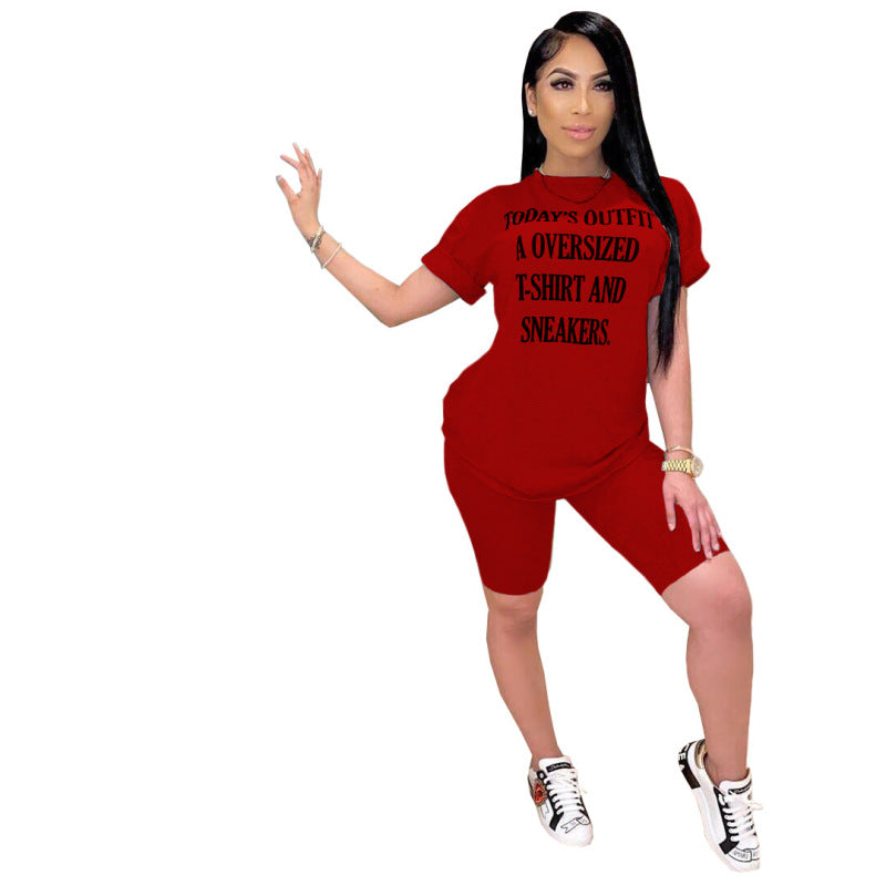 Conjunto informal de dos piezas con estampado de letras para mujer