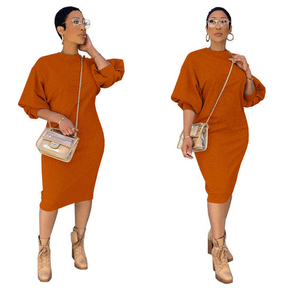 Women Fashion Casual Solid Color Loose Dress