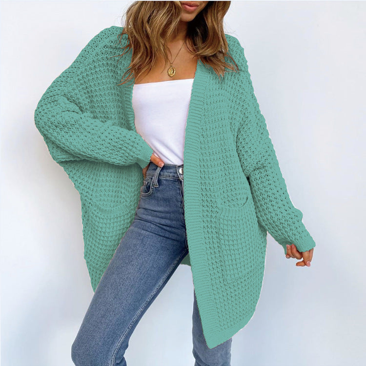 Women Solid Color Long Sleeve Knit Loose Casual Cardigan Coat