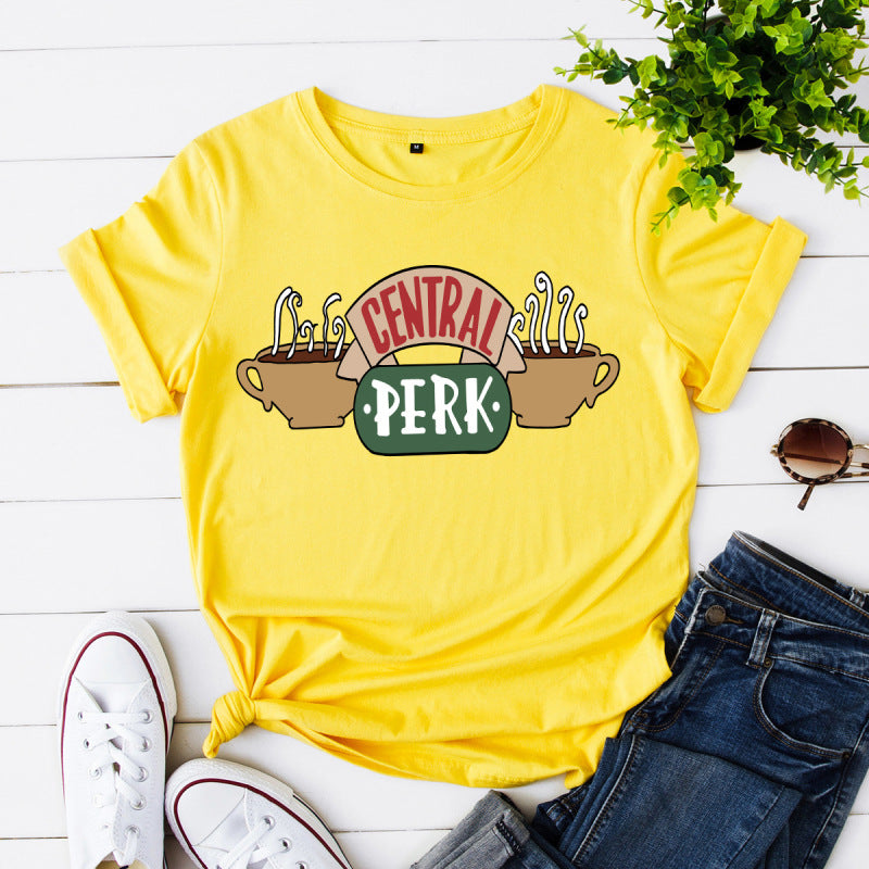 Camiseta informal de manga corta de Central Perk para mujer