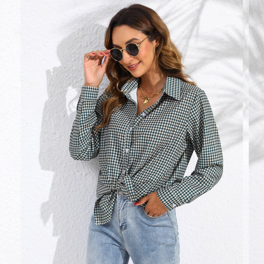 Blusas casuales de manga larga con estampado de cuadros a la moda para mujer
