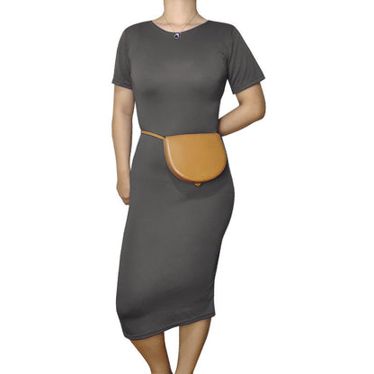 Vestido midi informal básico de manga corta en color liso para mujer