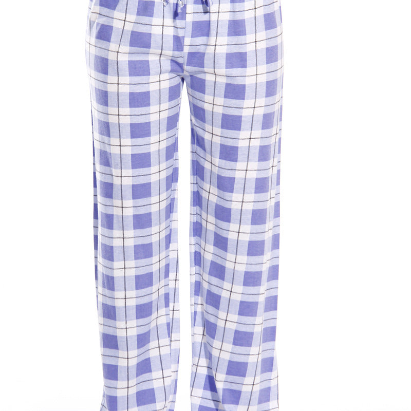 Women Classic Plaid Pattern Casual High Waist Drawstring Pants