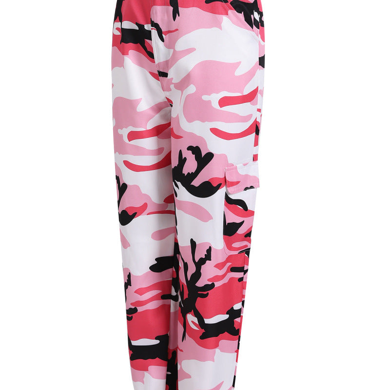 Pantalones cargo casuales con estampado de camuflaje para mujer