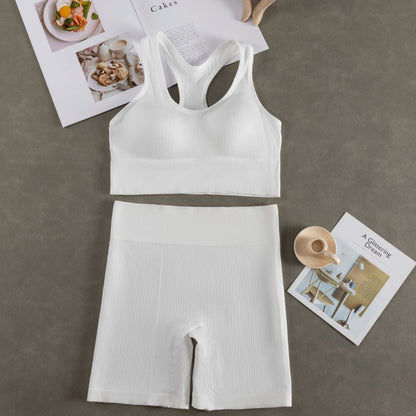 Women Fashion Casual With Chest Pad Shockproof Beautiful Back Sports Vest Shorts Set