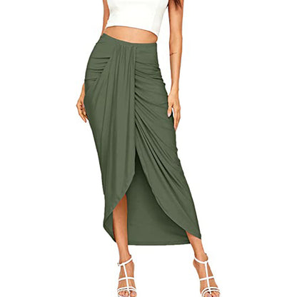 Women Casual Slit Wrap Asymmetric Elastic High Waist Skirt