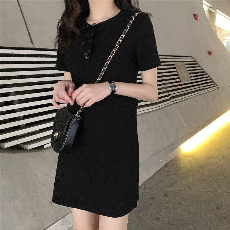 Women Fashion Casual Solid Color Slim-Fit Short Sleeve Dress