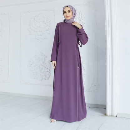 Women Casual Solid Color Rhinestone Abaya Long Sleeve Maxi Dress