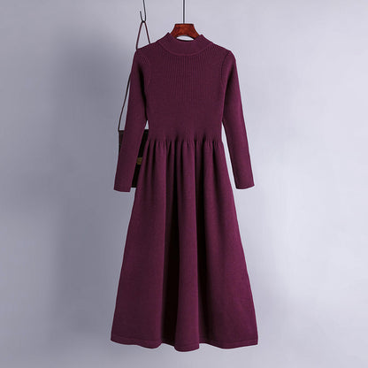 Vestido de punto de manga larga para mujer, informal, de otoño e invierno, en color liso