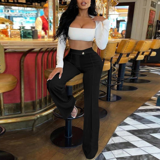 Pantalones casuales de color sólido de moda para mujer