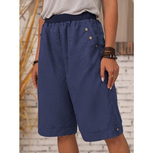 Pantalones cortos rectos holgados informales de color liso para vacaciones de verano para mujer