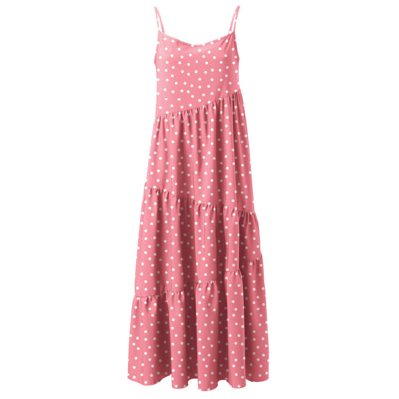 Women Casual Sleeveless Summer Loose Ruffled Solid Color Dress