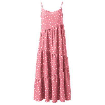 Women Casual Sleeveless Summer Loose Ruffled Solid Color Dress