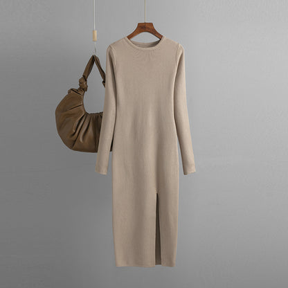 Women Basic Autumn And Winter Casual Solid Color Long Sleeve Knitted Dress