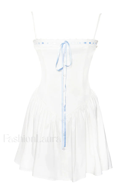 Malia Drop Waist Corset Graceful Lace Up Back Mini Dress