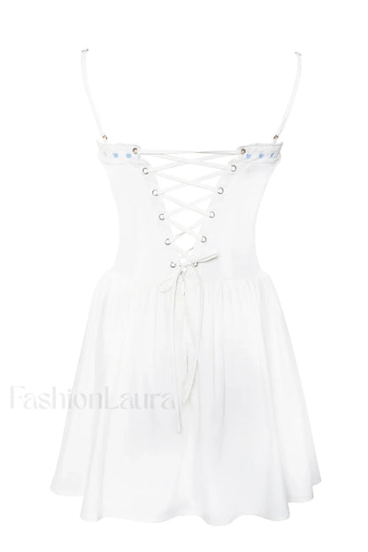 Malia Drop Waist Corset Graceful Lace Up Back Mini Dress