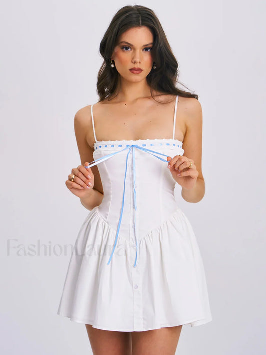 Malia Drop Waist Corset Graceful Lace Up Back Mini Dress