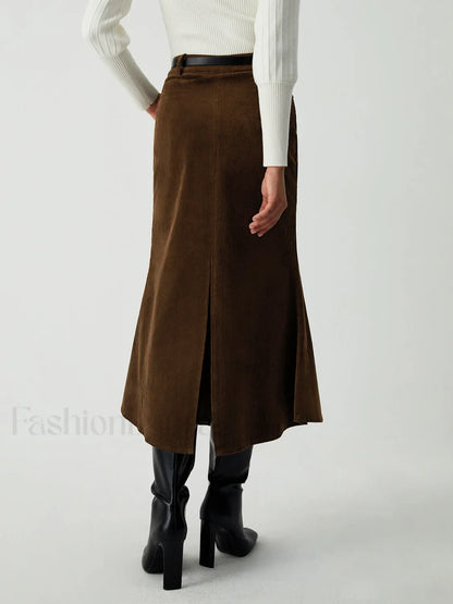 Maple Corduroy Graceful Midi Skirt