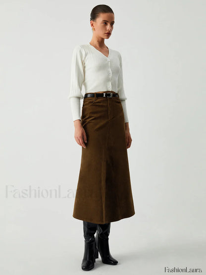 Maple Corduroy Graceful Midi Skirt