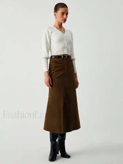 Maple Corduroy Graceful Midi Skirt