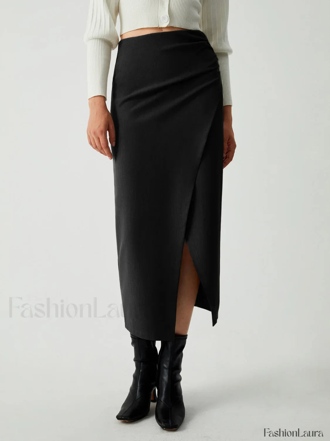 Maple Wrap Graceful Slit Midi Skirt