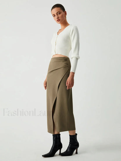 Maple Wrap Graceful Slit Midi Skirt