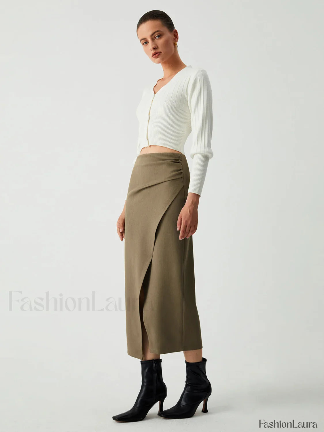 Maple Wrap Graceful Slit Midi Skirt