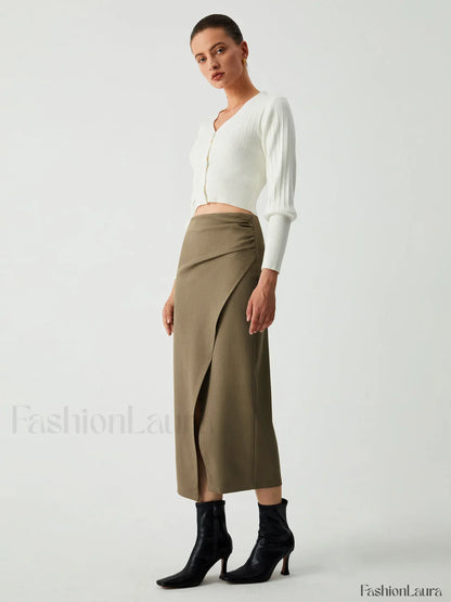 Maple Wrap Graceful Slit Midi Skirt
