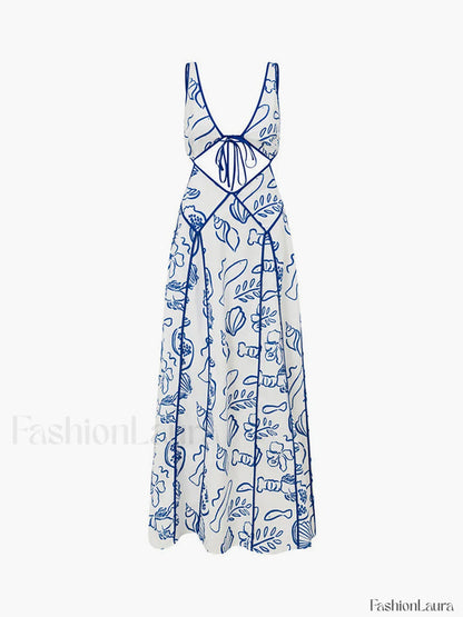 Marine Organism Pattern Trendy Backless Long Dress