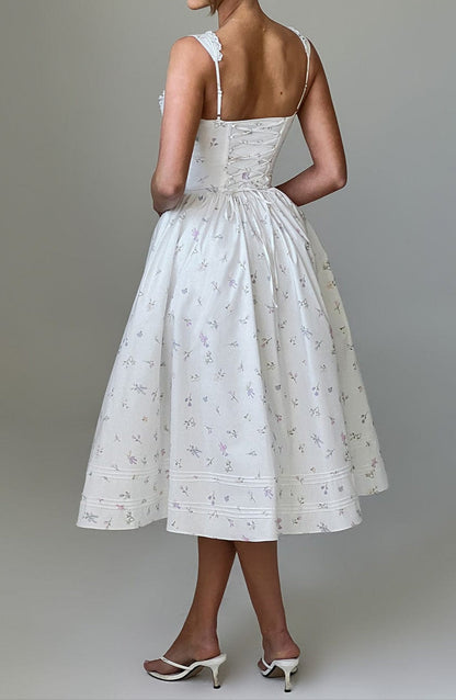 Romanadia Midi Dress - White Multi Floral Print