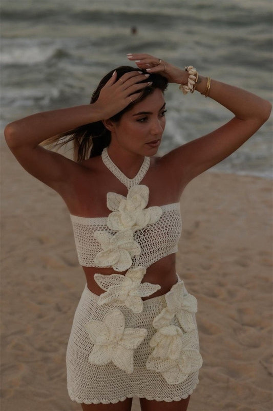 Minivestido floral de punto con cuello halter Martha