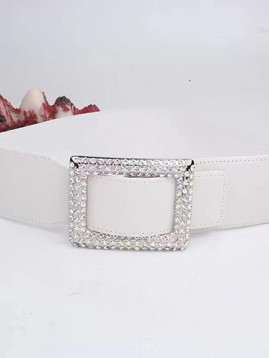 Corset Belt PU Leather Metal Bucke Crystal Rhinestone Vintage Retro Work Daily Black White for Women