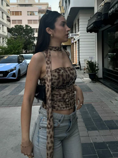 Melany Ruched Leopard Tube Top