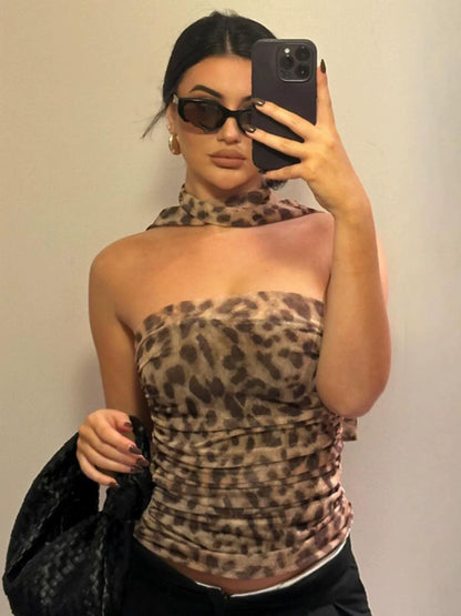 Melany Ruched Leopard Tube Top