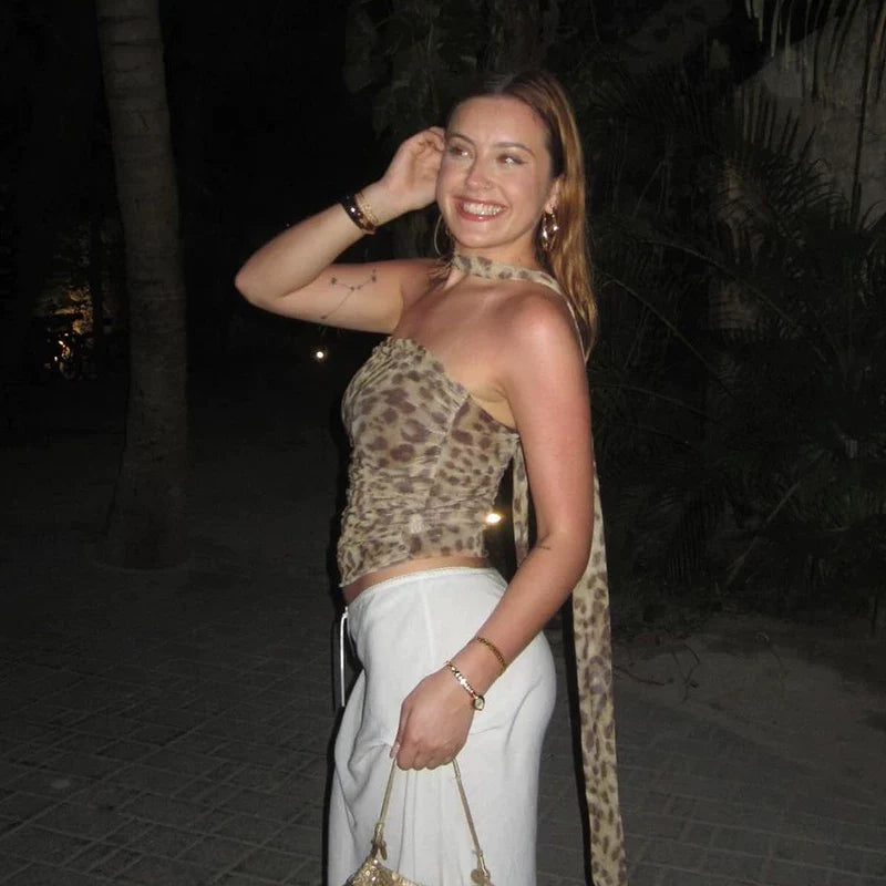 Melany Ruched Leopard Tube Top