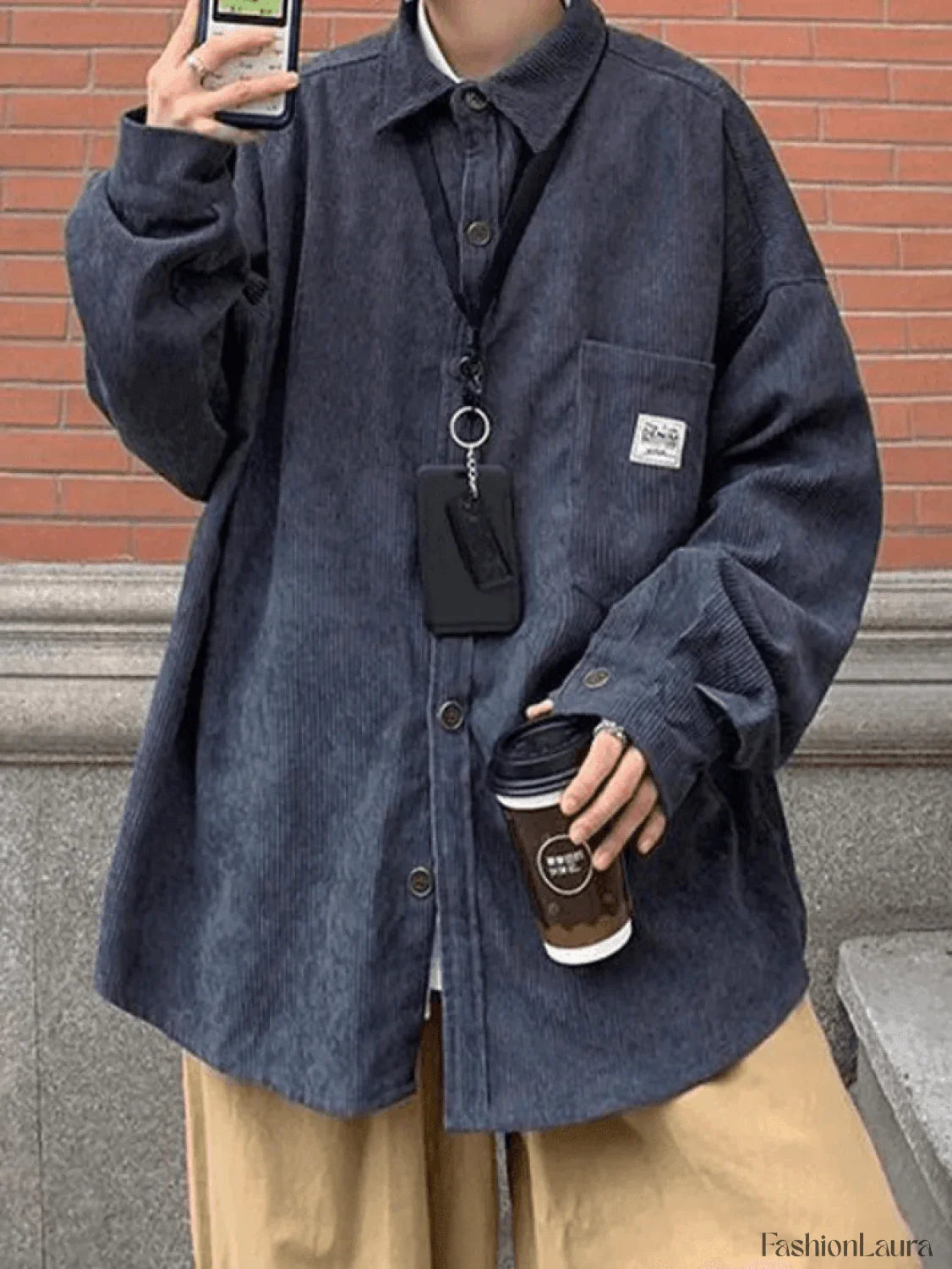 Men's Corduroy Loose Button-Down Shirt