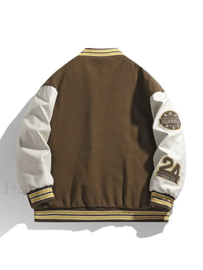 Men's Embroidery Button-Up Varsity Jacket