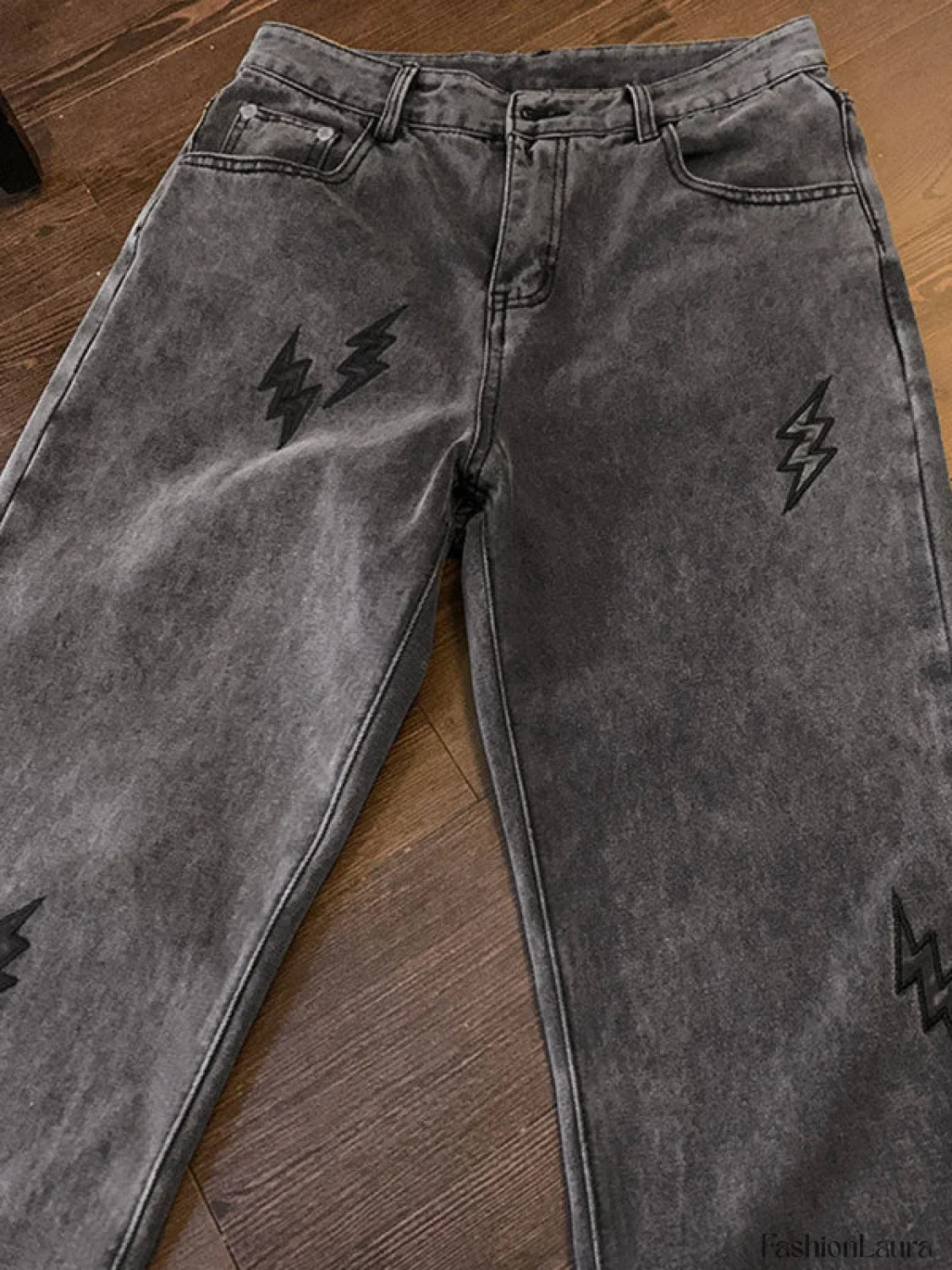 Men's Lightning Embroidered Straight Jeans