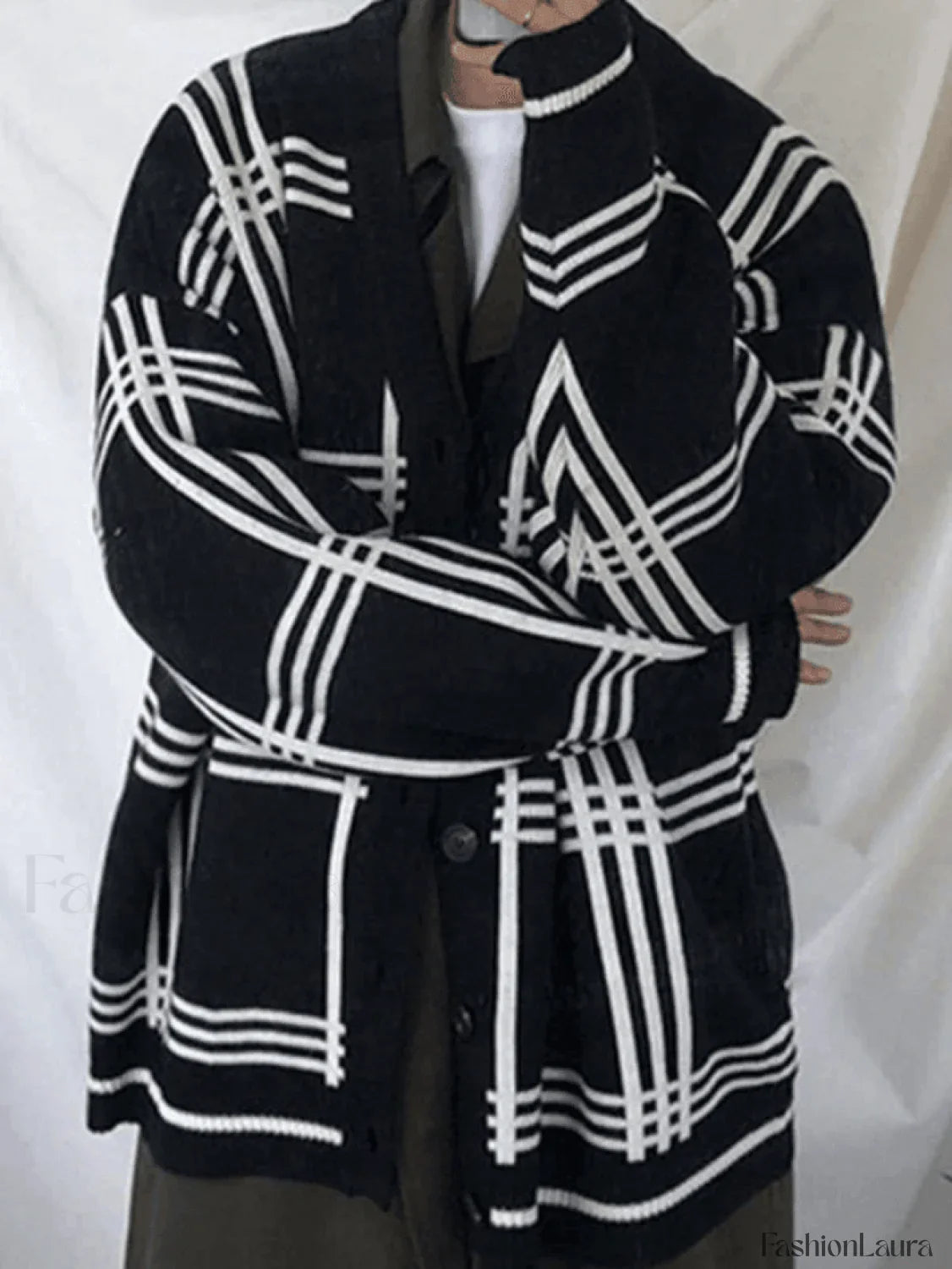 Men's V Neck Checkered Cardigan