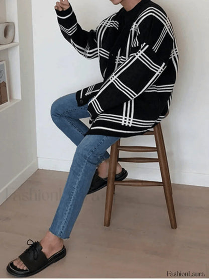 Men's V Neck Checkered Cardigan
