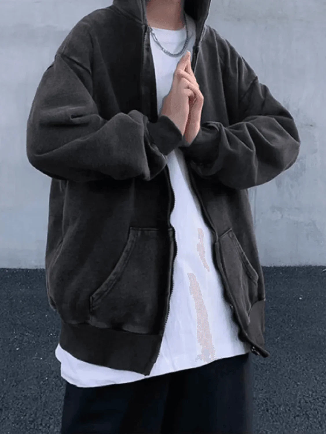 Men's Vintage Wash Black Zip-Up Hoodie
