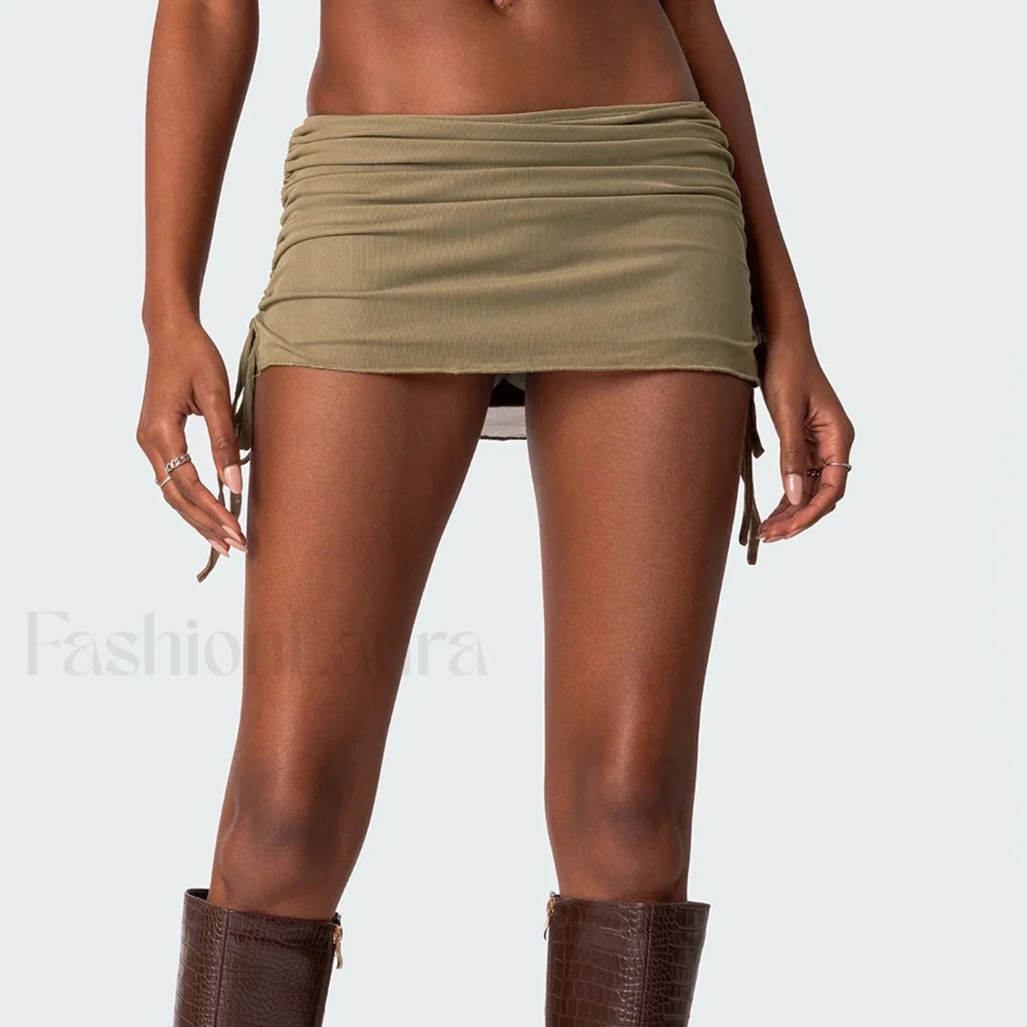 Mesh Double Layered Ruched Skirt