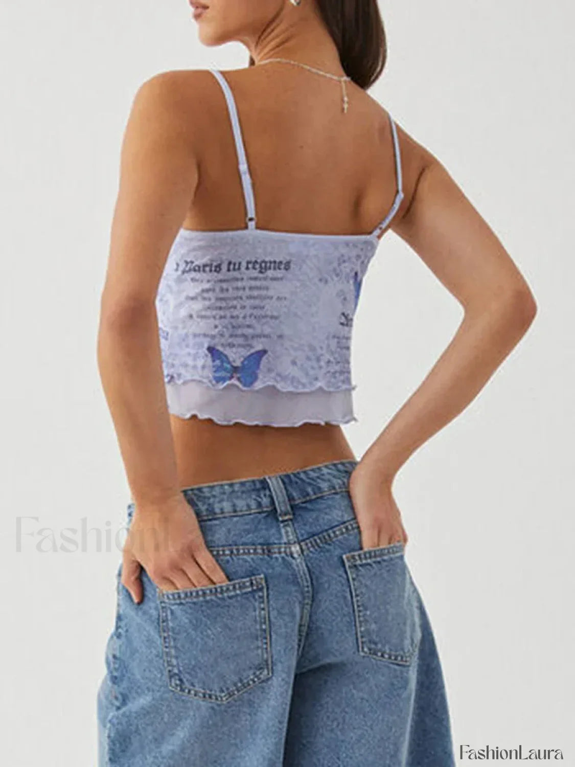 Mesh Graphic Bow Ruffle Crop Top