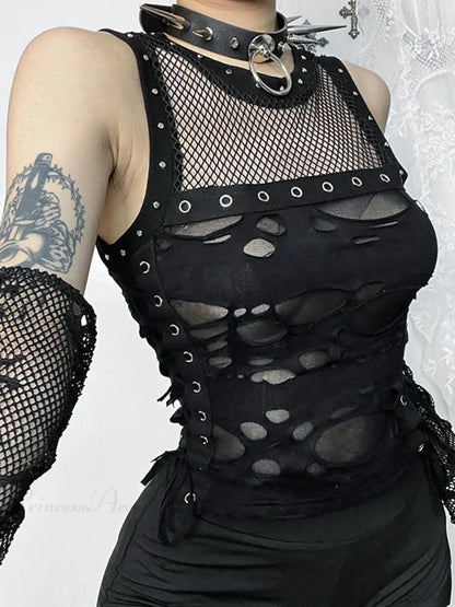 Mesh Patchwork Crop Top