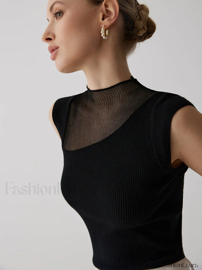 Mesh Patchwork Graceful Sleeveless Top