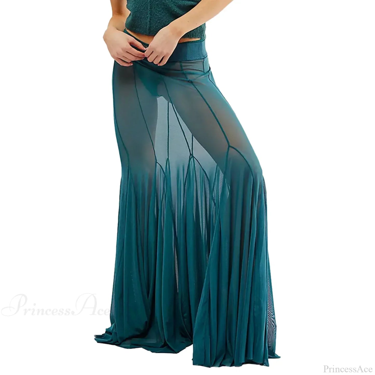 Mesh Sheer Ruffle Midi Skirt